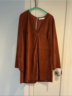 Astr Suede Mini Dress in Rust Brown